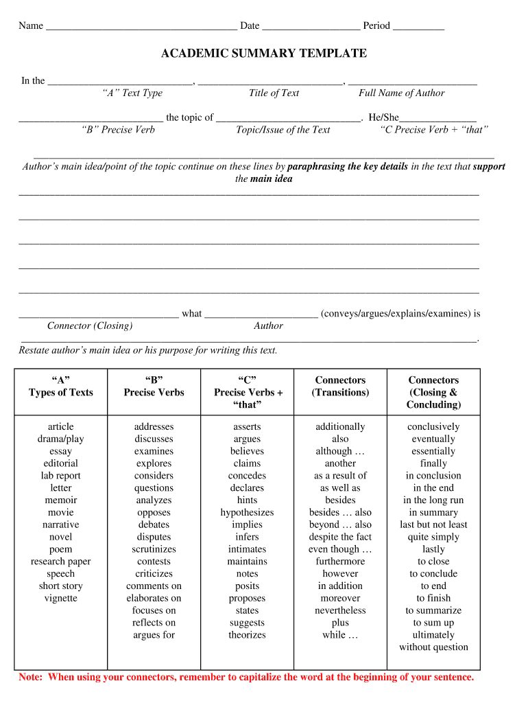 Academic Summary Template Fill Out Sign Online DocHub