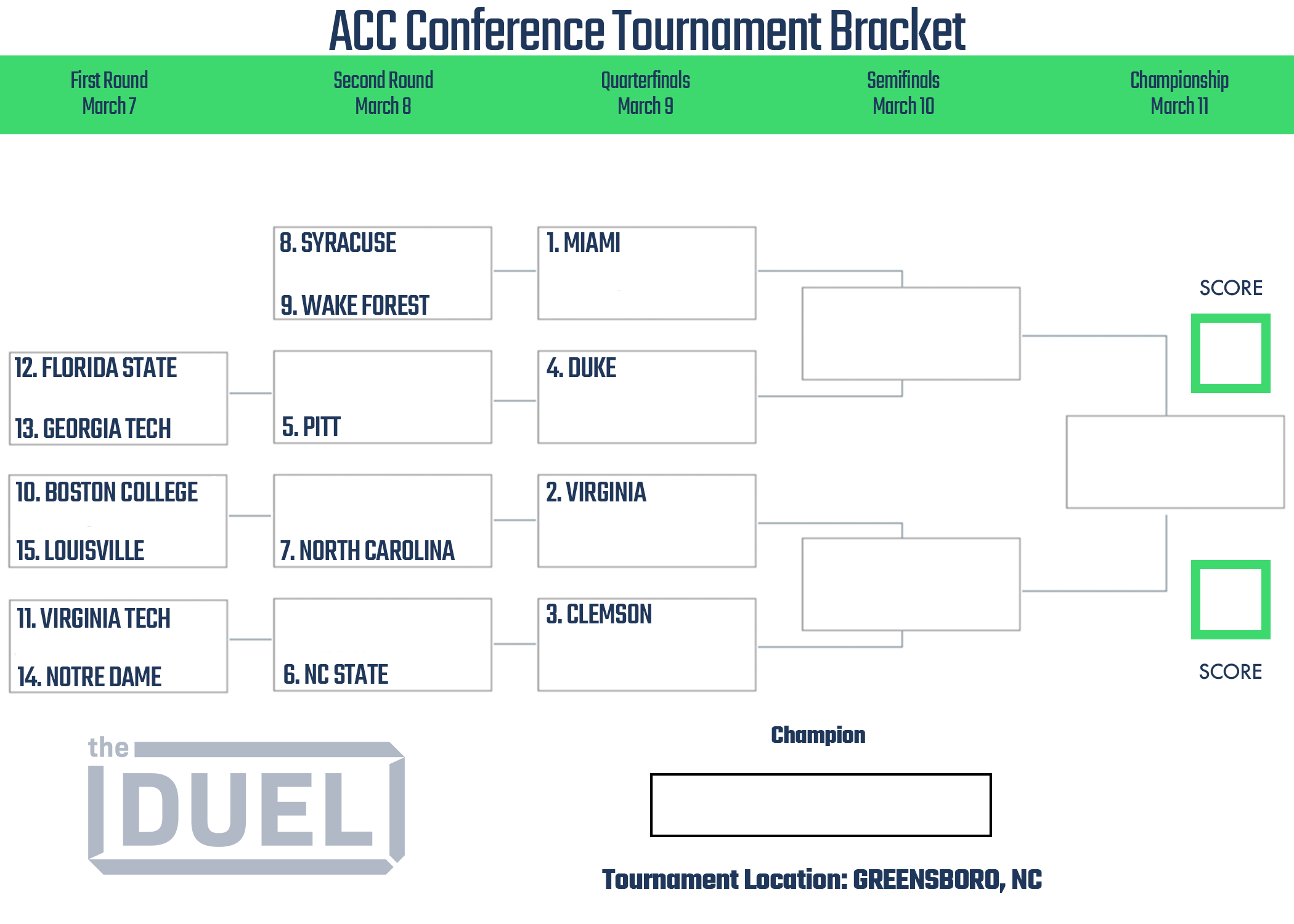 ACC Basketball Tournament Printable Bracket 2023 FanDuel Research