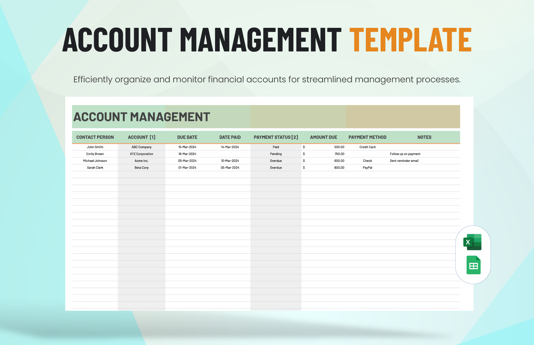 Account Management Template In Excel Google Sheets Download Template 