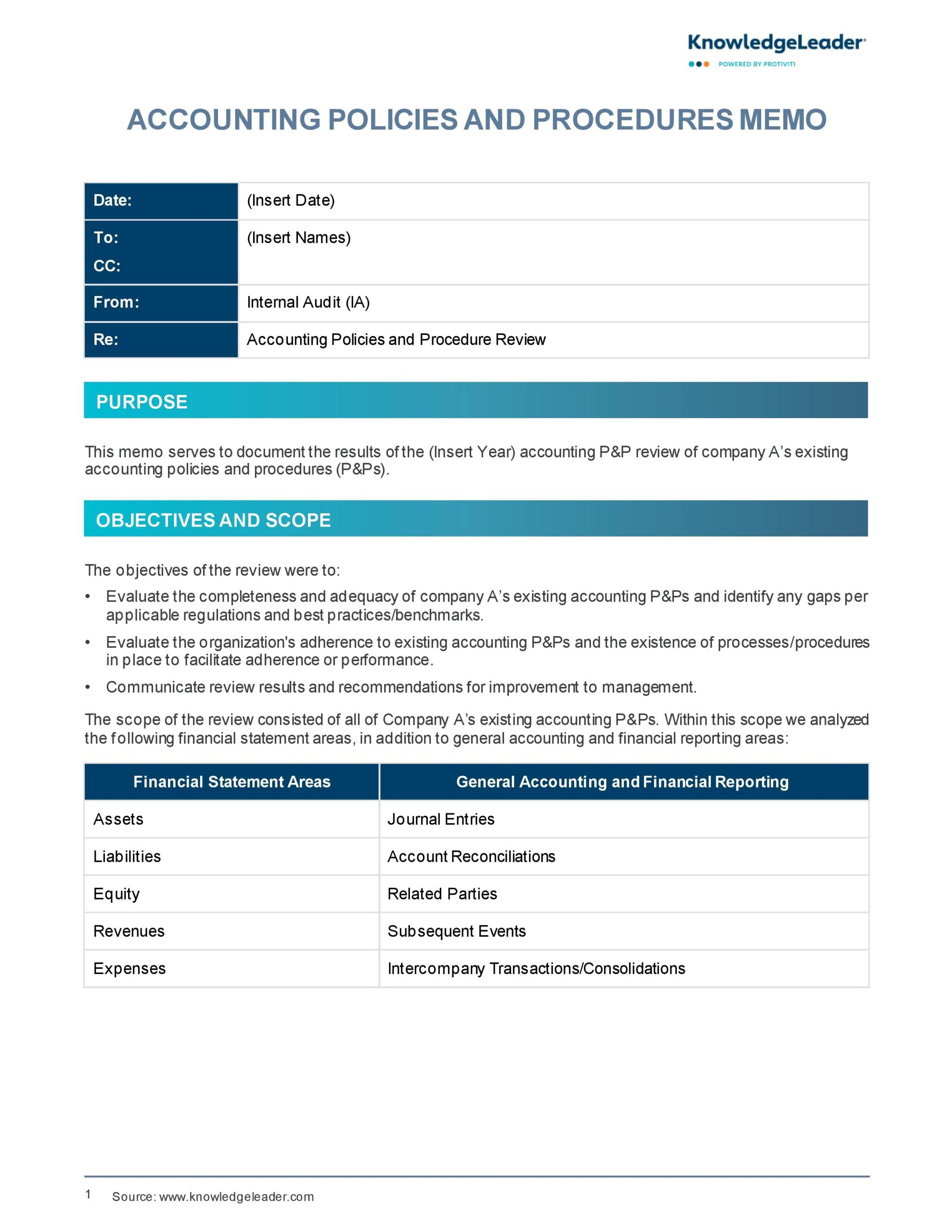 Accounting Policies And Procedures Memo KnowledgeLeader