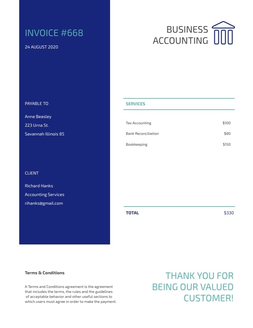 Accounting Service Invoice Template Visme