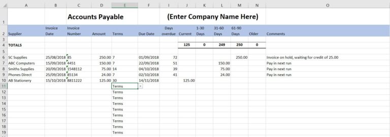 Accounts Payable Template Free Download Payable Template