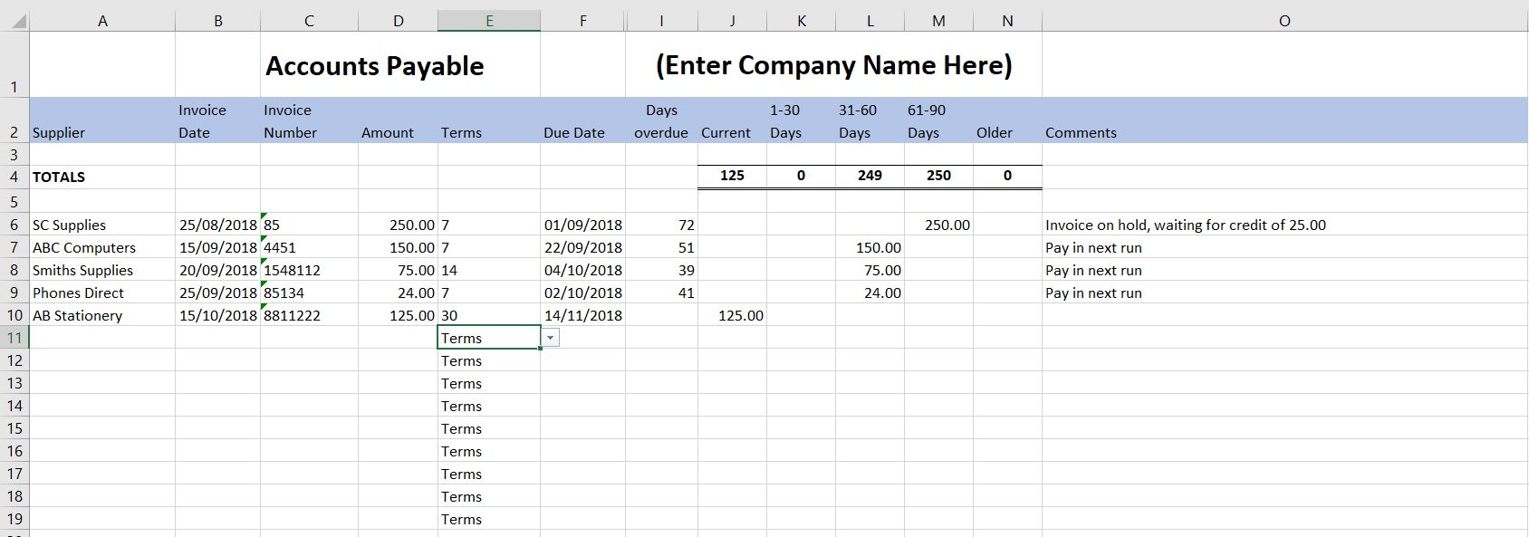 Accounts Payable Template Free Download Payable Template