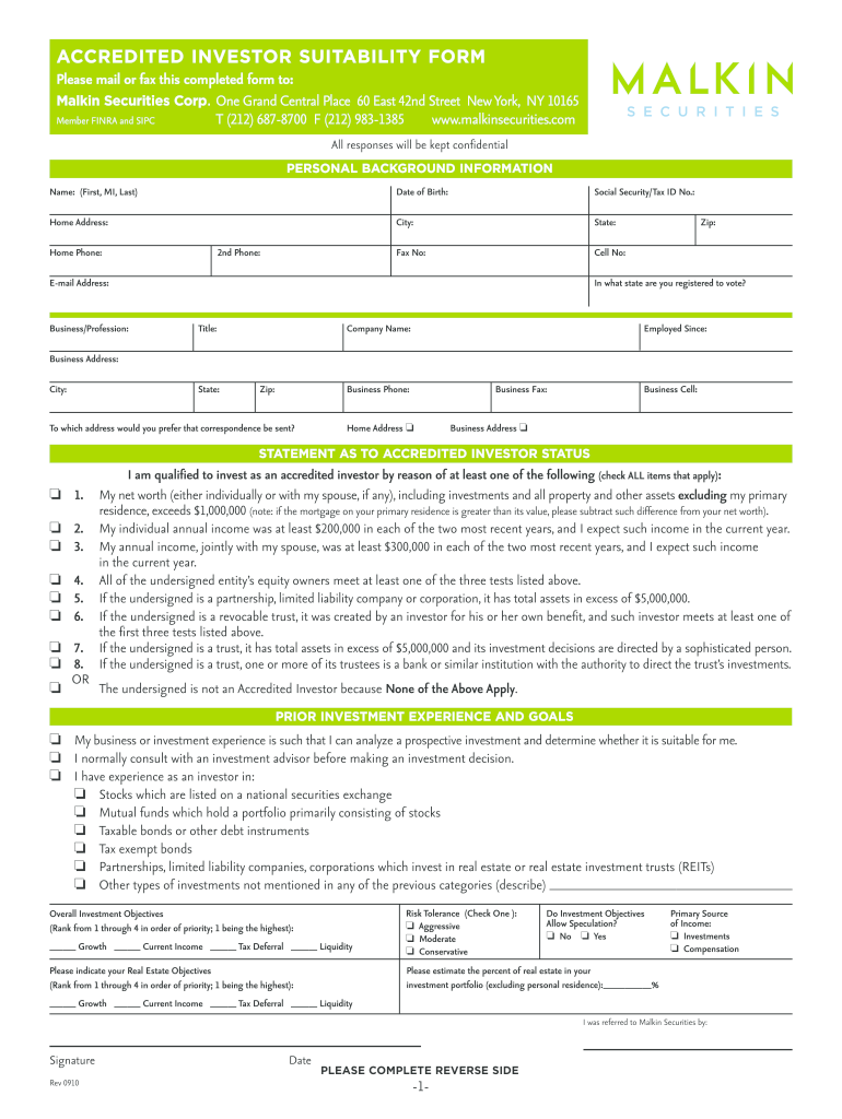 Accredited Investor Form Fill Out Sign Online DocHub