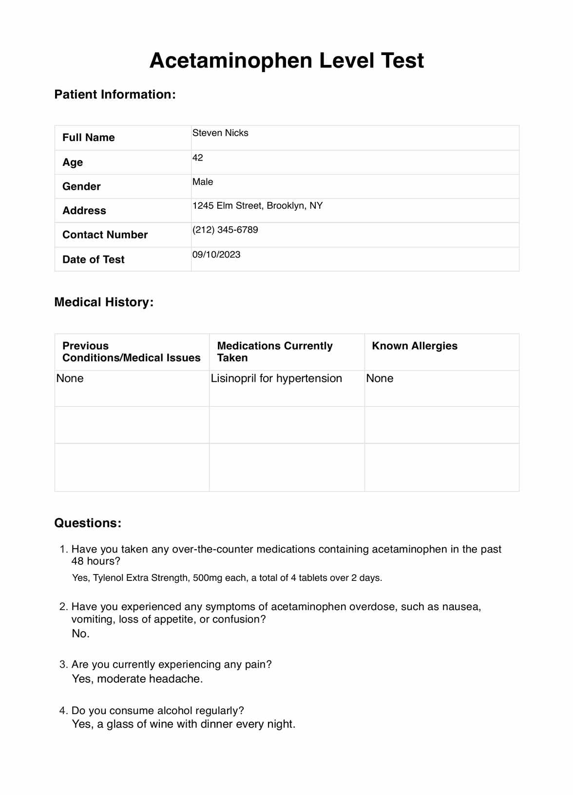 acetaminophen medication template