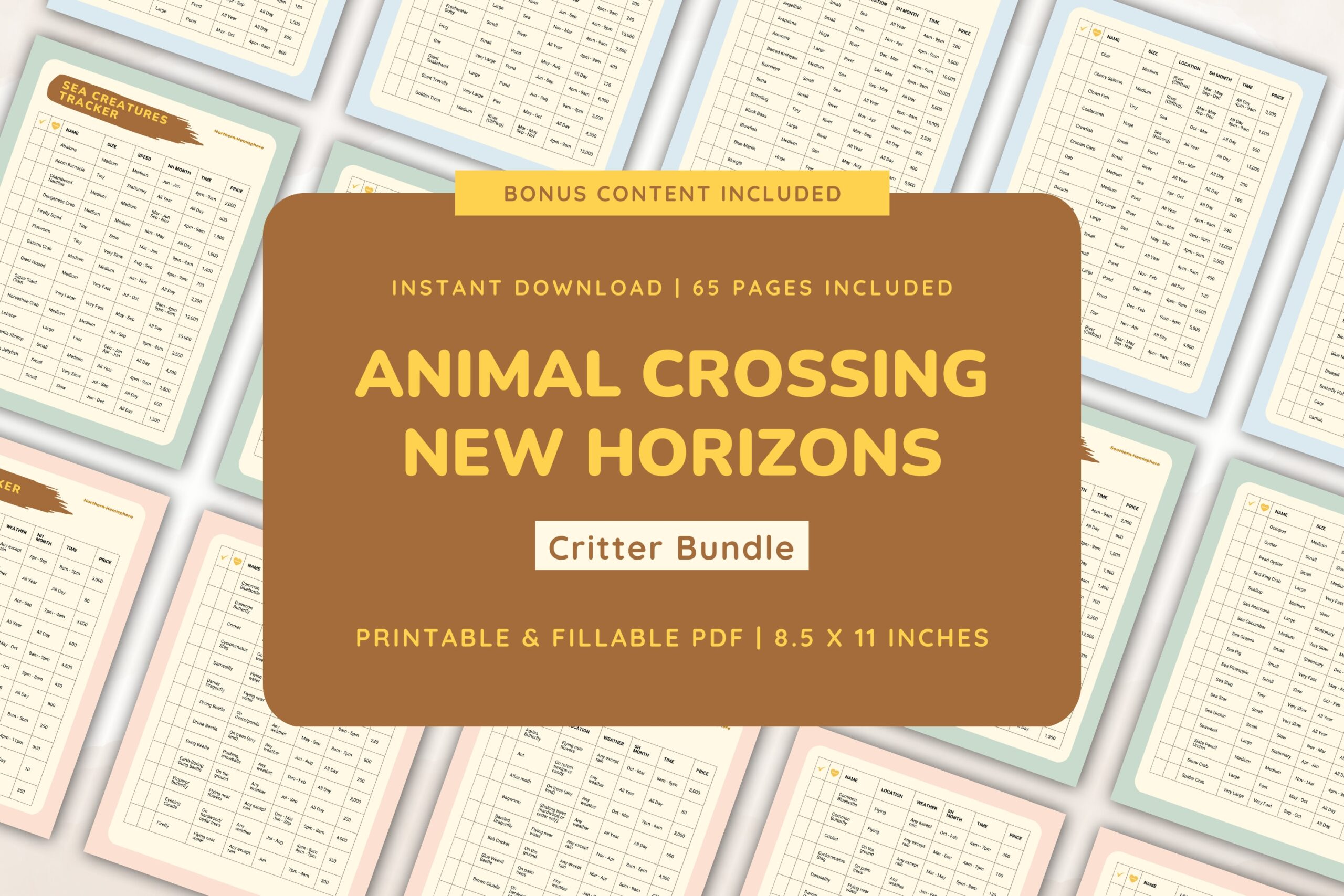 ACNH Critterpedia Checklist Fish Sea Creatures Bug Modern Animal Crossing New Horizons Printable Fillable PDF Digital Download Etsy