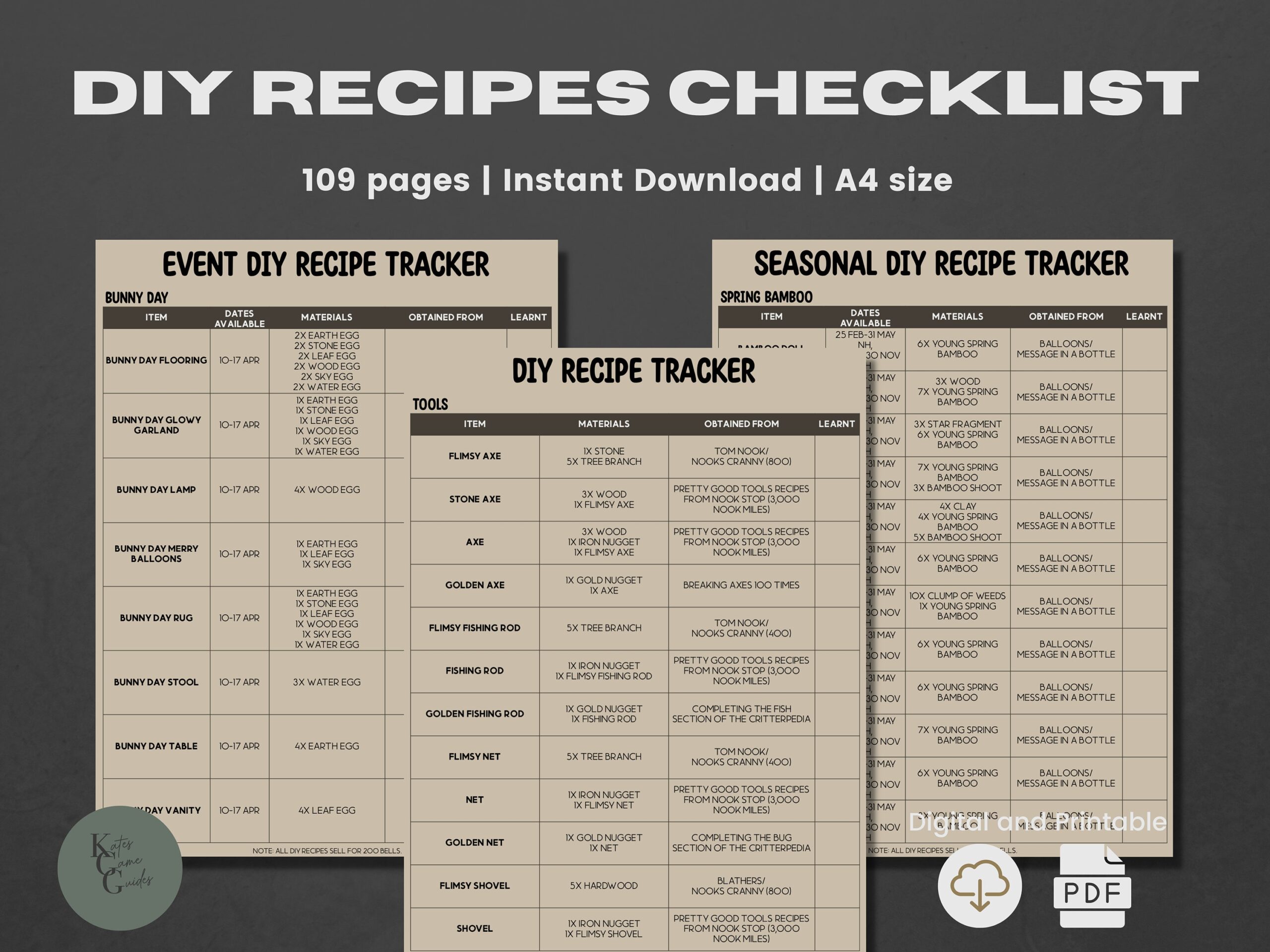 ACNH DIY Checklist 2 0 Update All Diy Recipes List Cooking DIY All Recipes Checklist Diy List Diy Guide Recipe Catalog Etsy