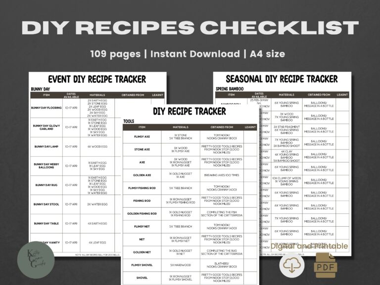 ACNH DIY Recipes Checklist 2 0 Update DIY Recipe List Cooking Diy All Recipes Checklist Diy List Diy Guide Recipe Catalog Etsy