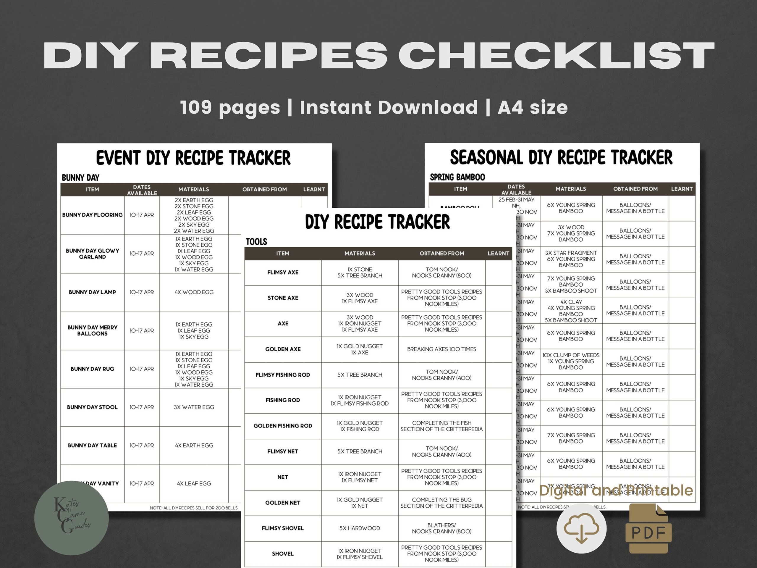 ACNH DIY Recipes Checklist 2 0 Update DIY Recipe List Cooking Diy All Recipes Checklist Diy List Diy Guide Recipe Catalog Etsy