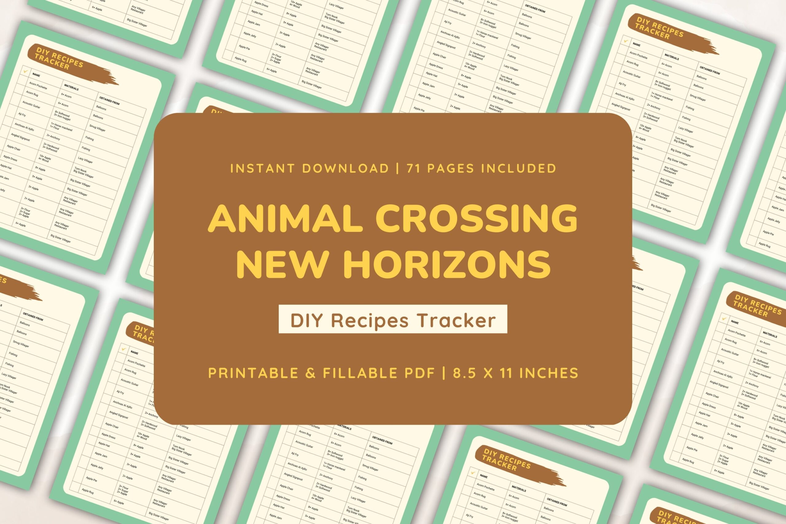 ACNH DIY Recipes Checklist Planner Modern Animal Crossing New Horizons Printable Fillable PDF Digital Download Etsy