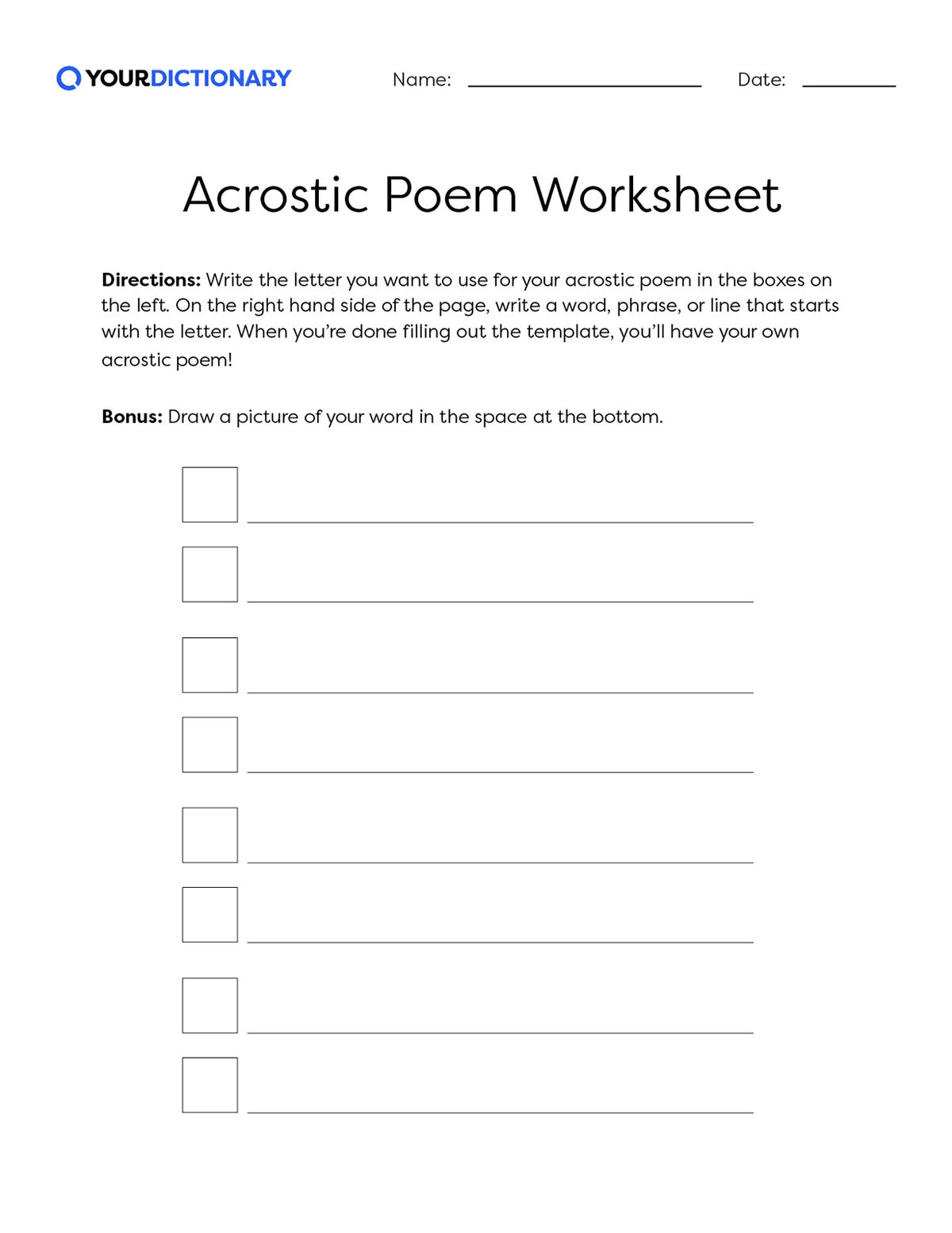 Acrostic Poem Examples Template YourDictionary