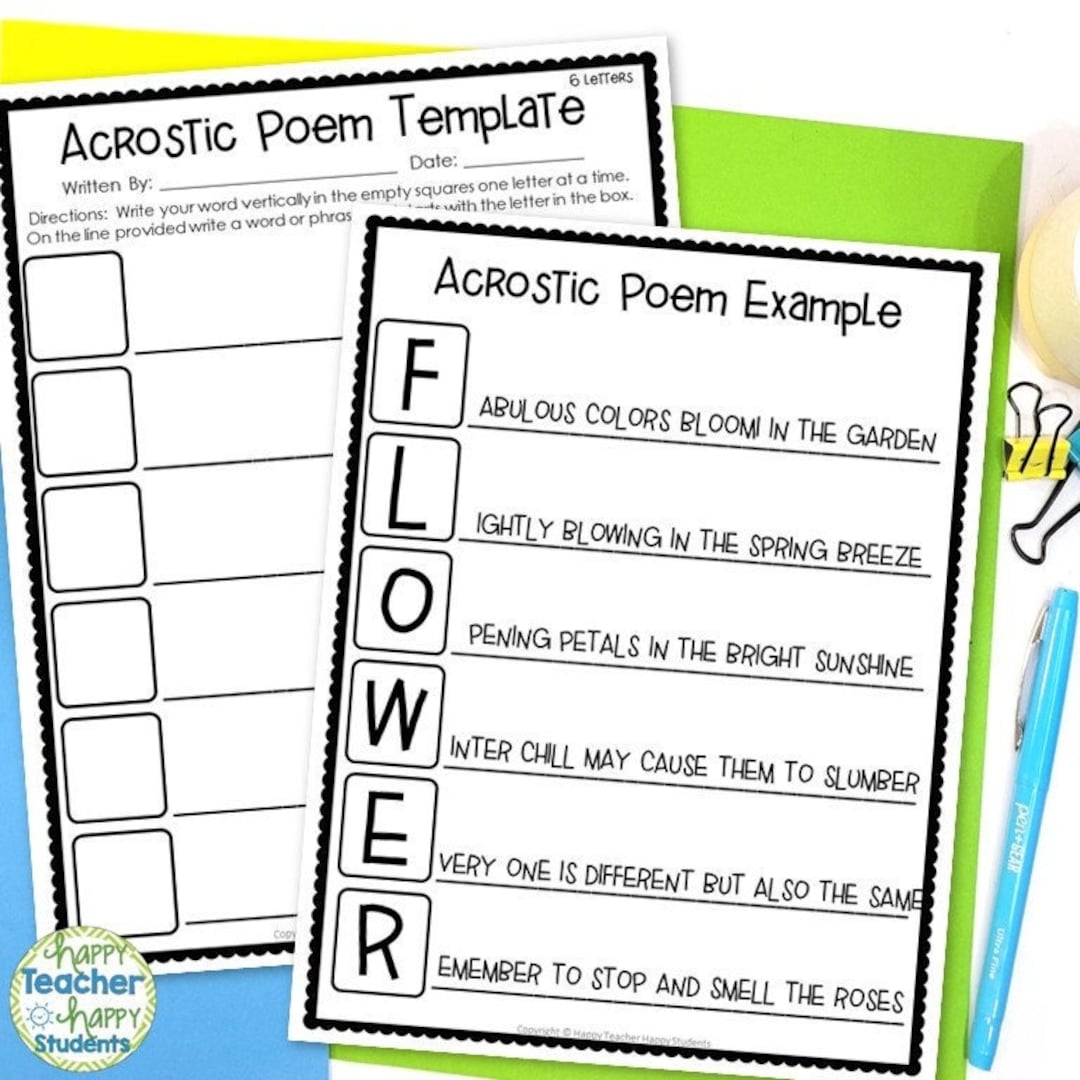 Acrostic Poem Template Includes 7 Templates Example Poem Grading Rubric Etsy