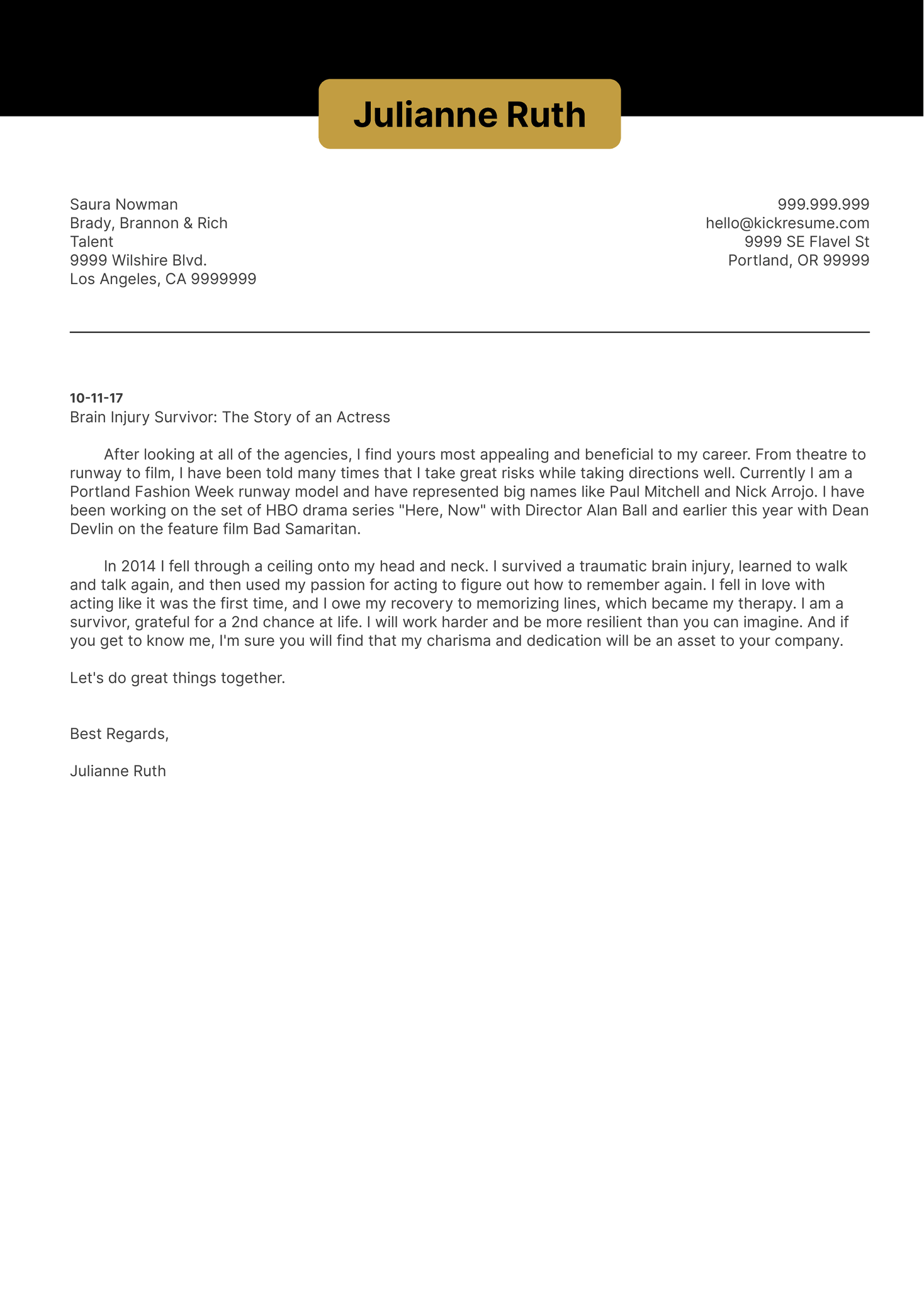 acting cover letter template
