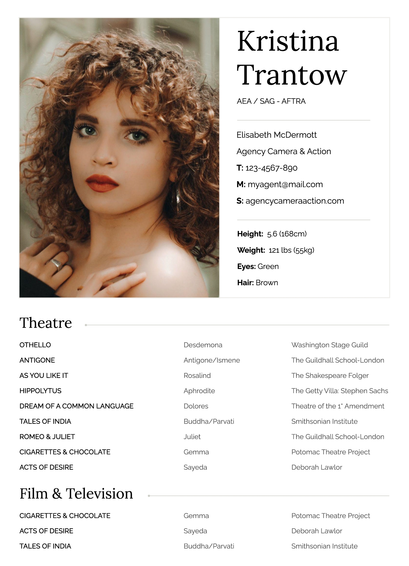 Acting Resume Free Google Docs Template Gdoc io
