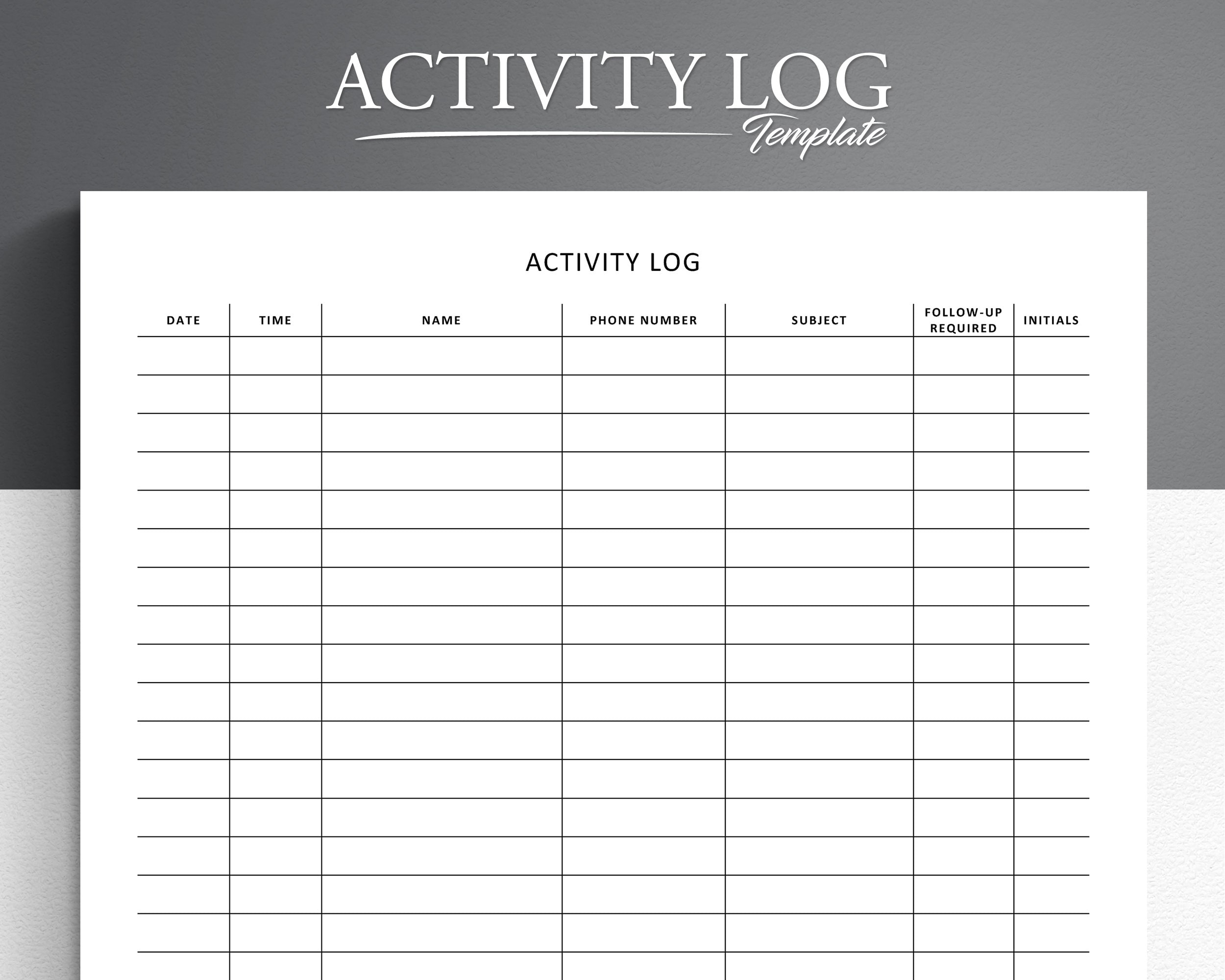 Activity Log Activity Tracker Template Activity And Follow up Template Daily Activities Log Etsy