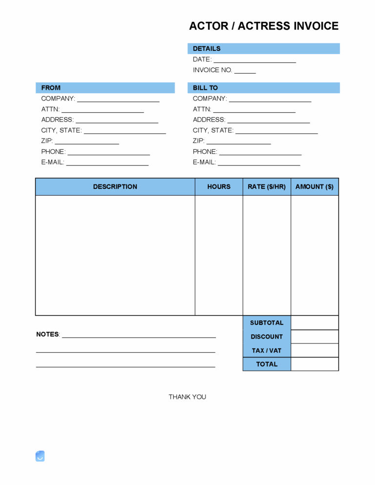 Actor Actress Invoice Template Invoice Maker