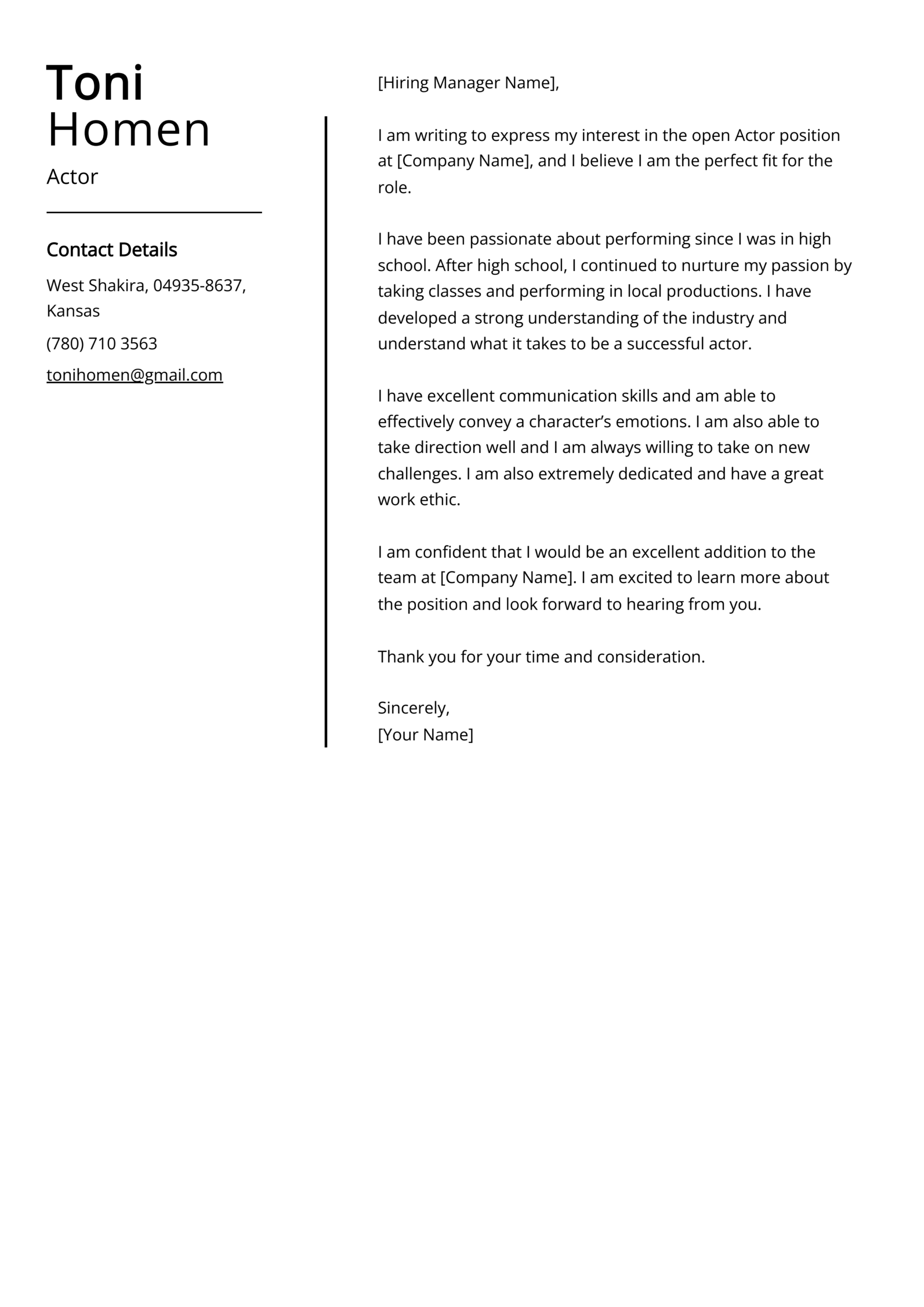 Actor Cover Letter Example Free Guide 