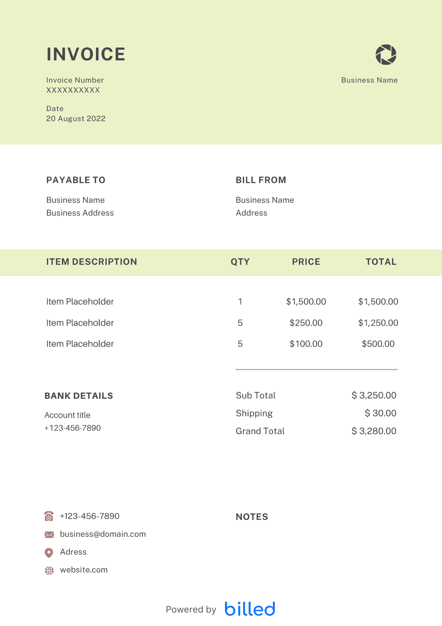 Actor Invoice Template Billed Free Download