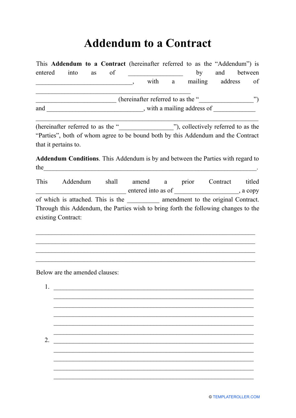 Addendum To A Contract Fill Out Sign Online And Download PDF Templateroller
