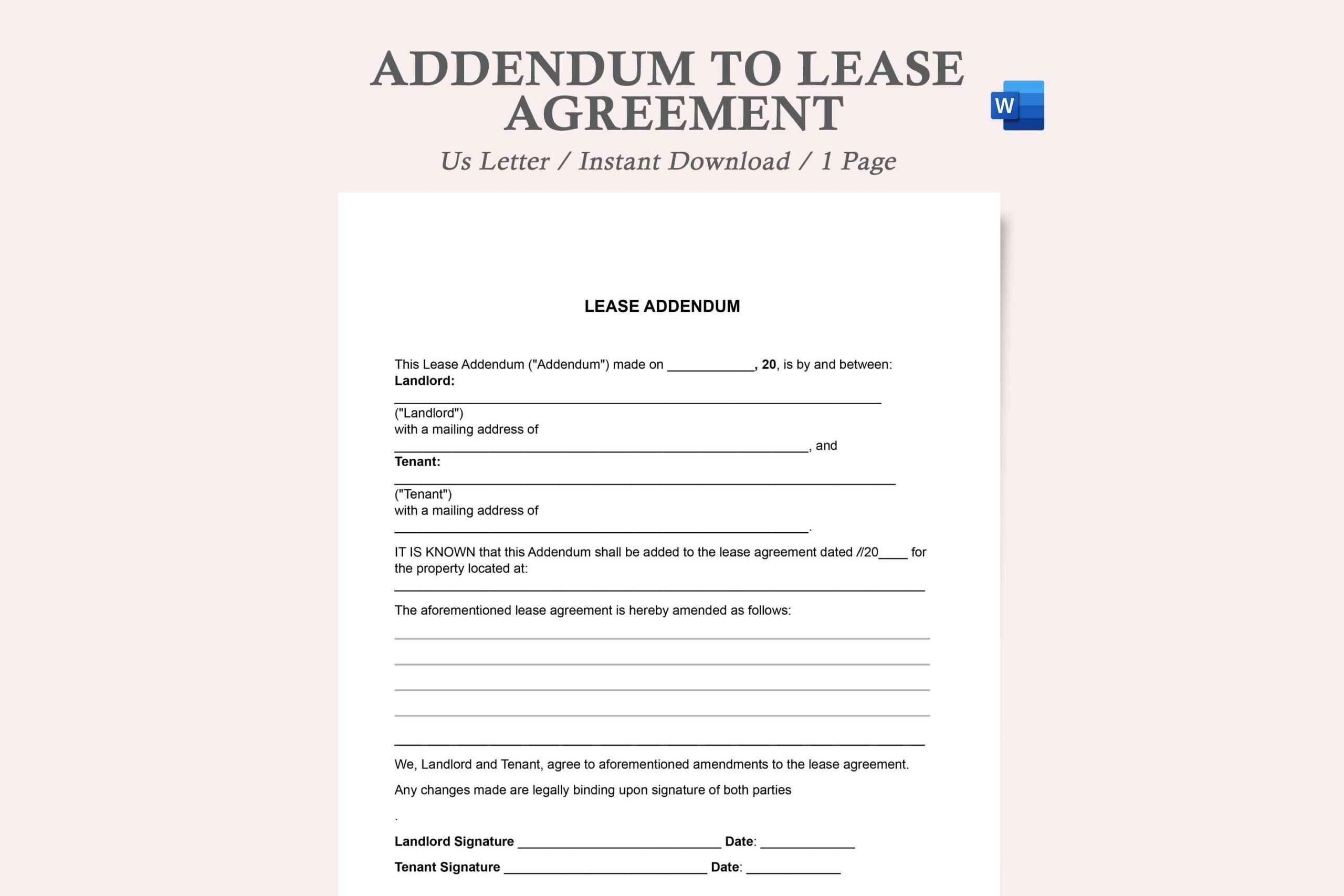 addendum template for rental agreement