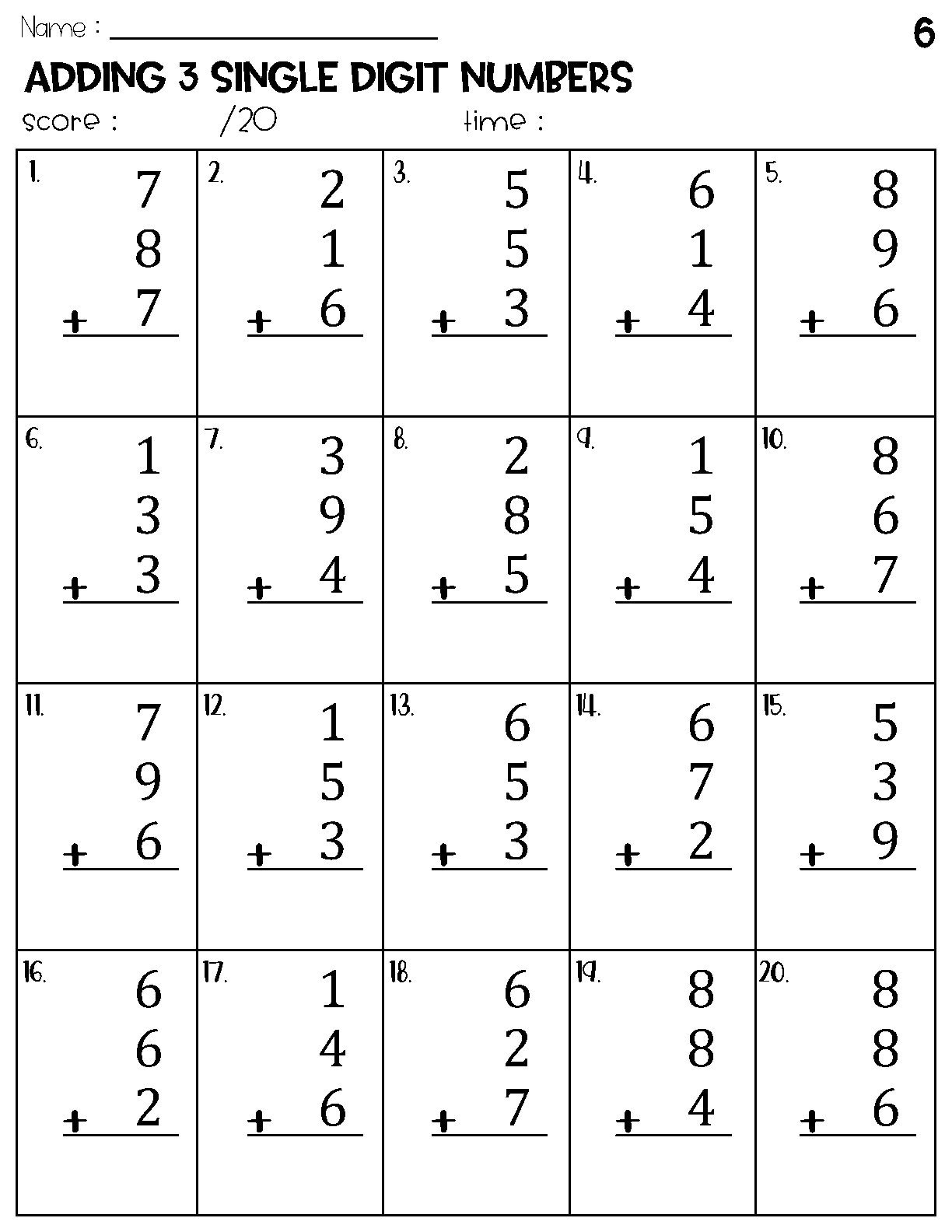 addition timed test printable 0 12