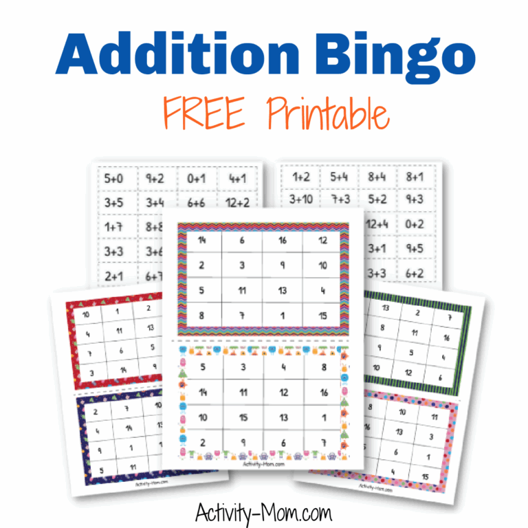 Addition Bingo Math Game free Printable The Activity Mom