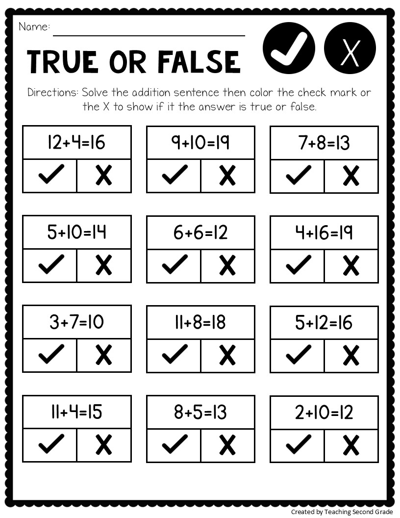 Addition Facts To 20 Worksheets Fun No Prep Math Worksheets For 1st 2nd Grade Teaching Second Grade