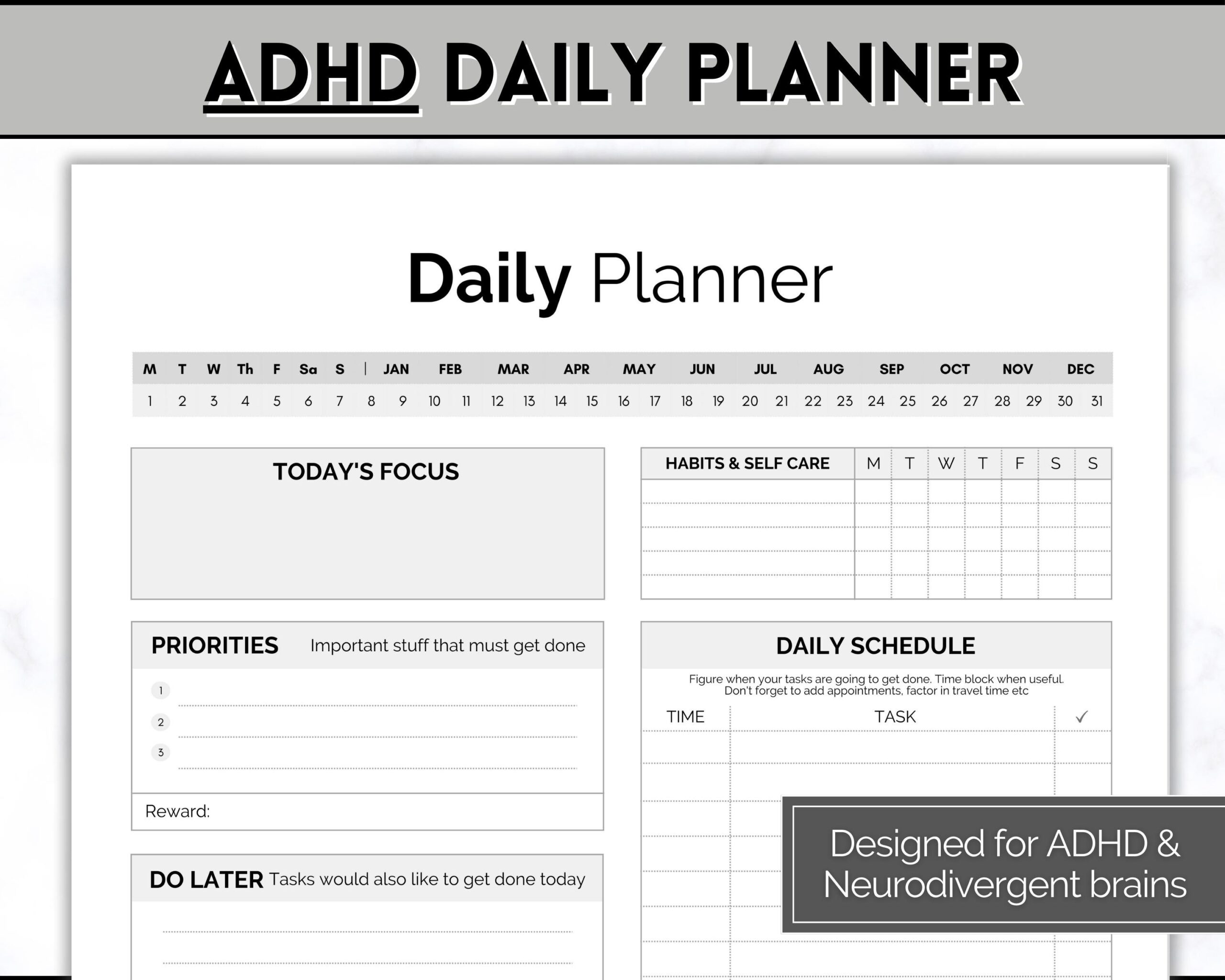 ADHD Daily Planner For Adults Neurodivergent Brain Dump Template Cleaning Student Digital Life Daily Planner To Do List Printable Etsy