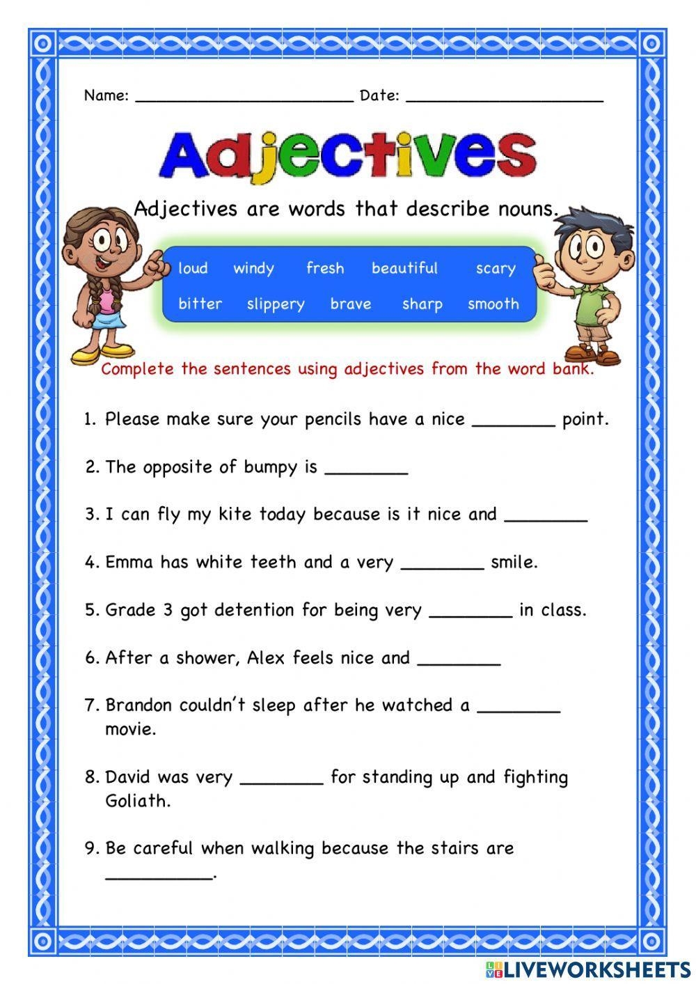 adjectives worksheets for grade 3