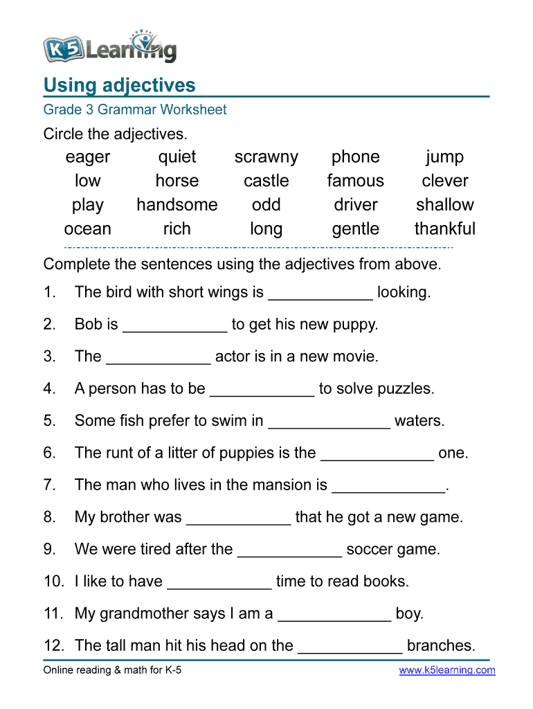 Adjectives Worksheets For Grade 3 Fill Out Sign Online DocHub