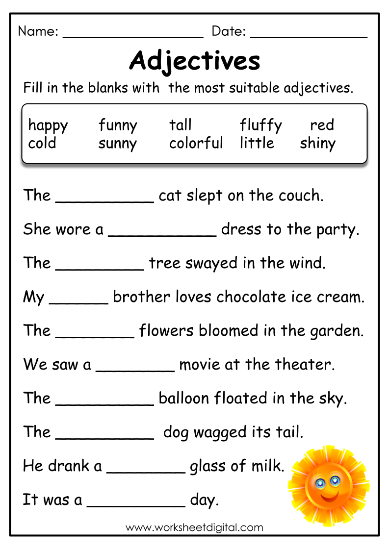 Adjectives Worksheets Printable Resources For Language Practice
