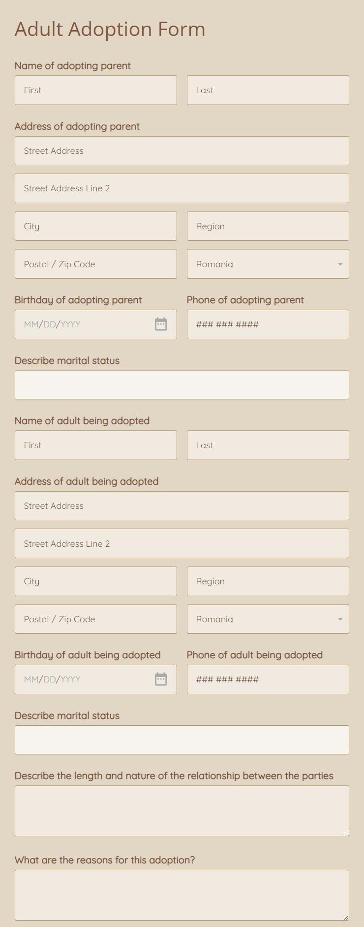 Adult Adoption Form Template 123FormBuilder
