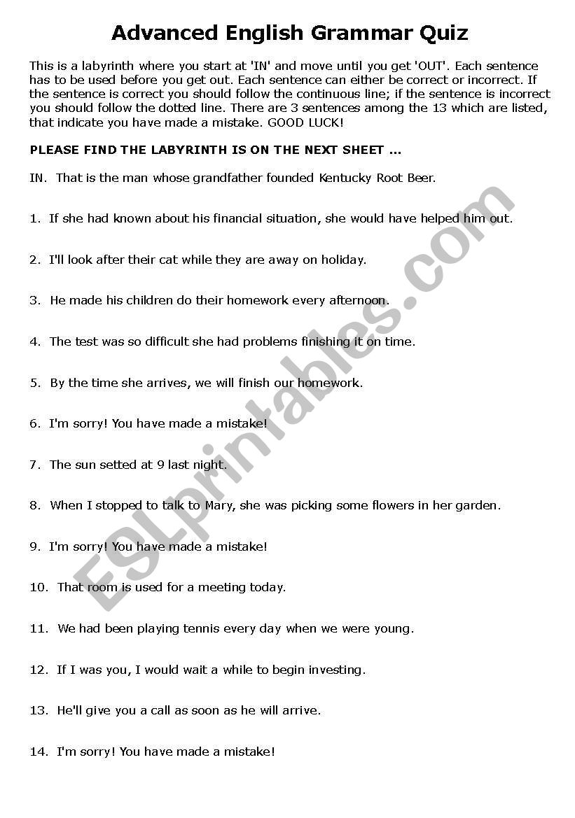 Advanced English Grammar Labyrinth ESL Worksheet By Amw007 Worksheets Library Advanced English Grammar Labyrinth ESL Worksheet By Amw007 Worksheets Library