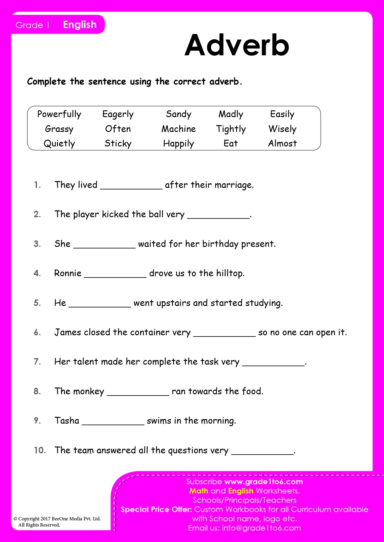 Adverb Worksheets Grade 1 Grade1to6 Adverb Worksheets Grade 1 Grade1to6