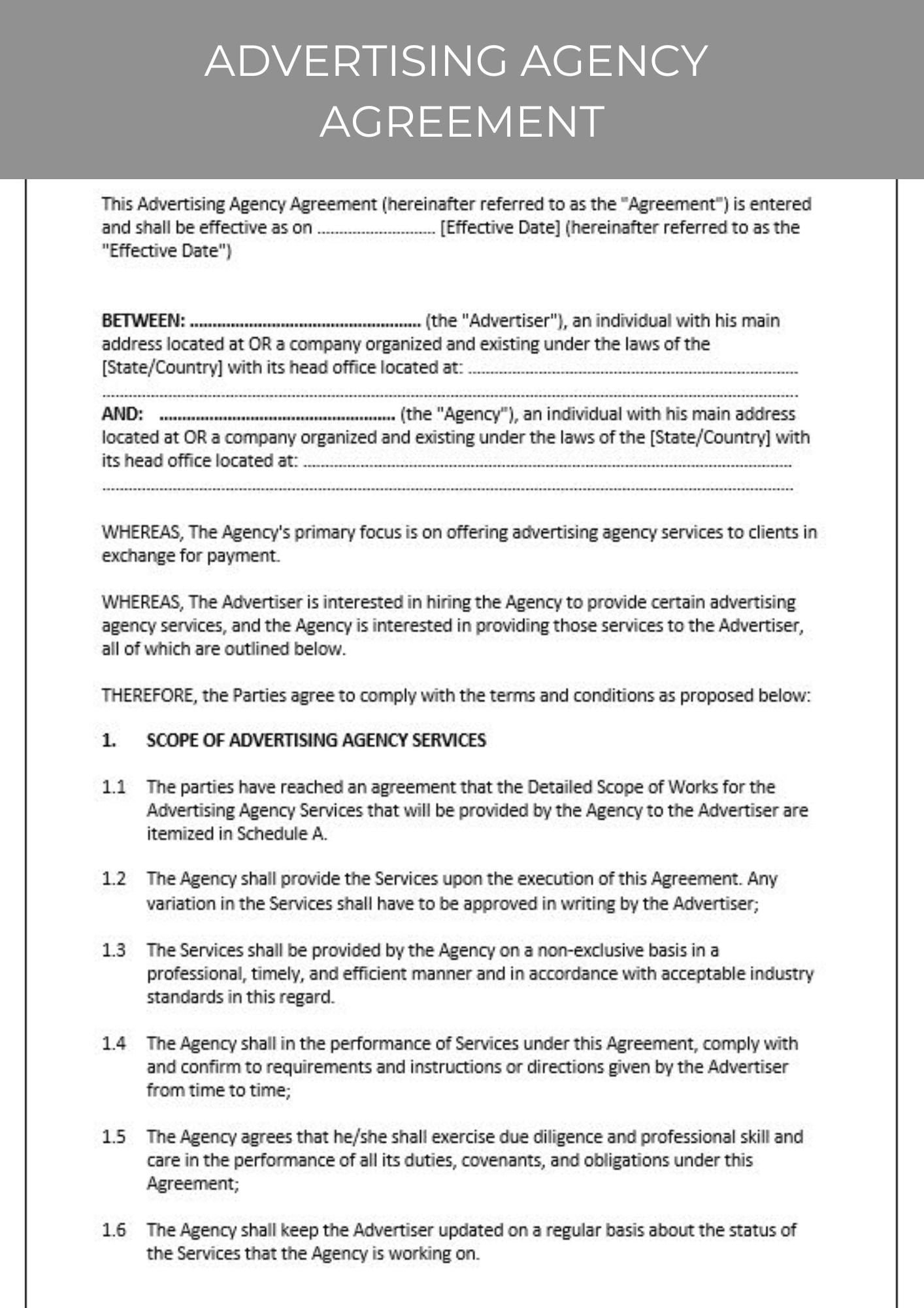 Advertising Agency Agreement Etsy