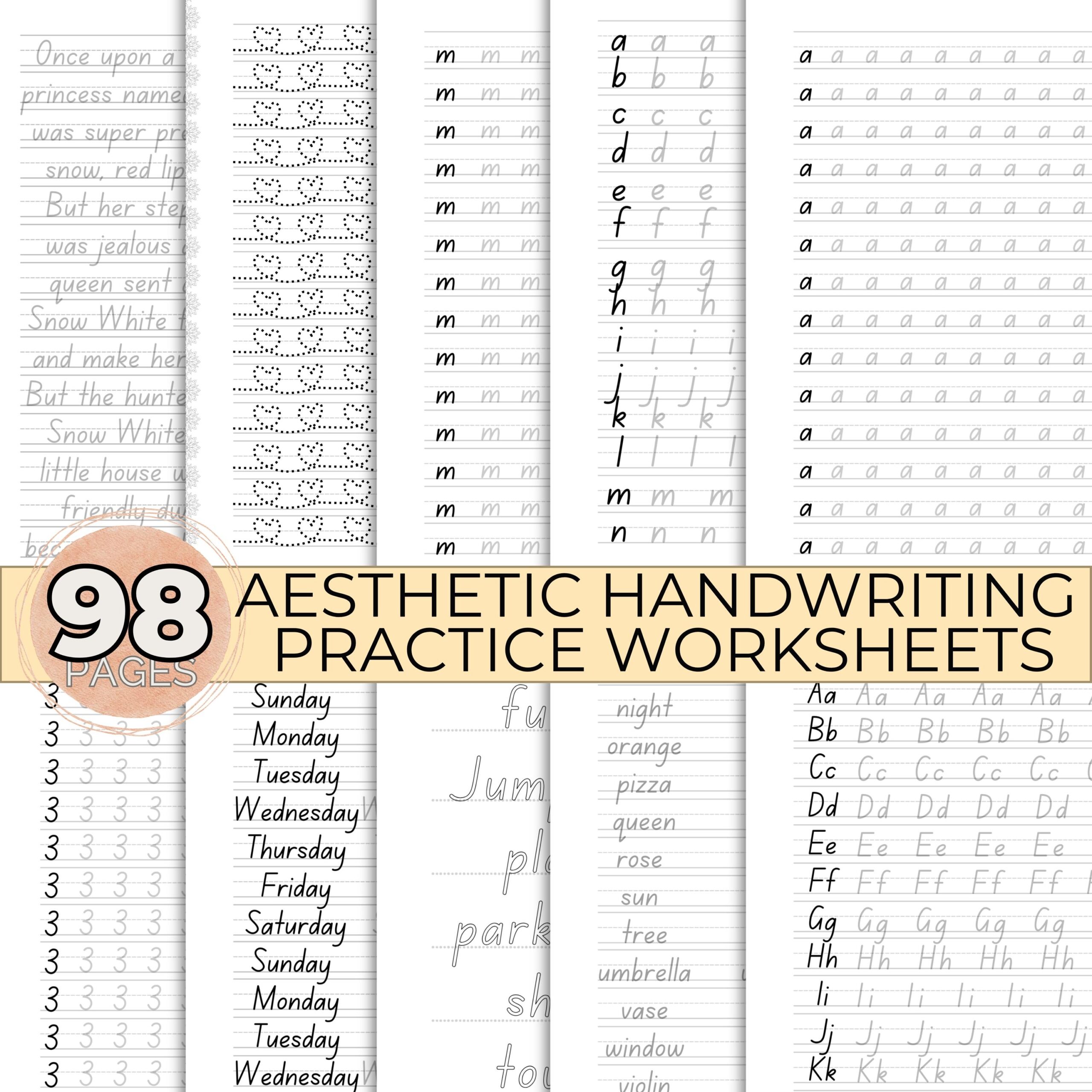 Aesthetic Handwriting Worksheets Printable Improve Handwriting Beautiful Lettering Practice Alphabet Writing Sheets Printable Workbook Etsy