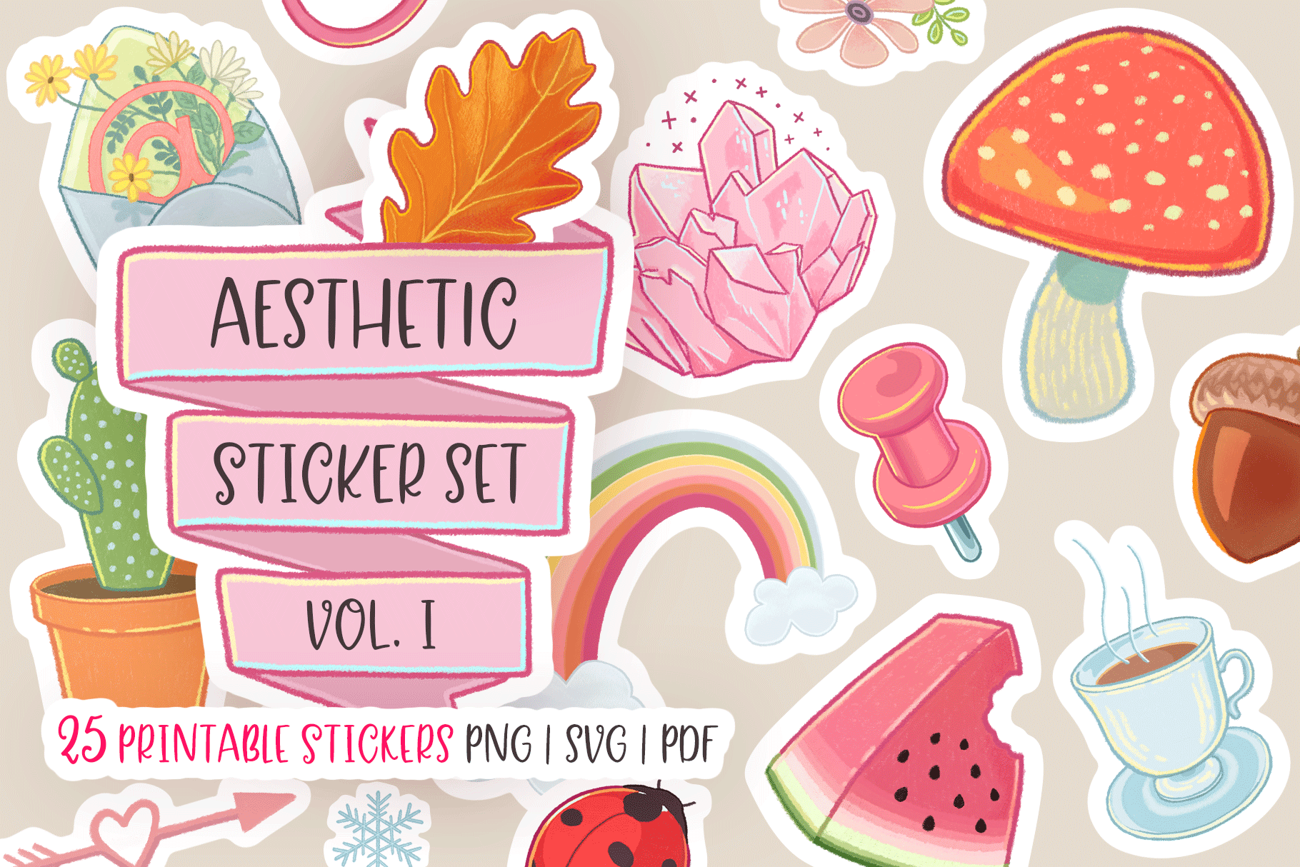 Aesthetic Stickers Bundle Hand Drawn Printables By Ayca Atalay Creative TheHungryJPEG