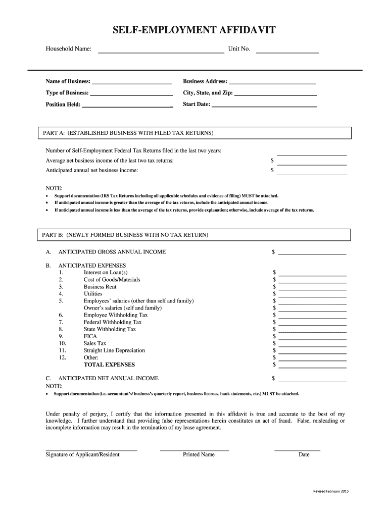 Affidavit Of Self Employment Fill Out Sign Online DocHub