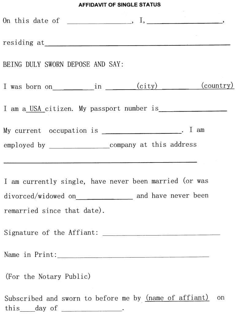 Affidavit Single Status Pdf Fill Online Printable Fillable Blank PdfFiller