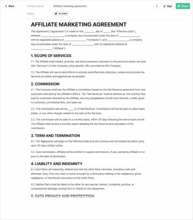 Affiliate Marketing Agreement Template Free To Use