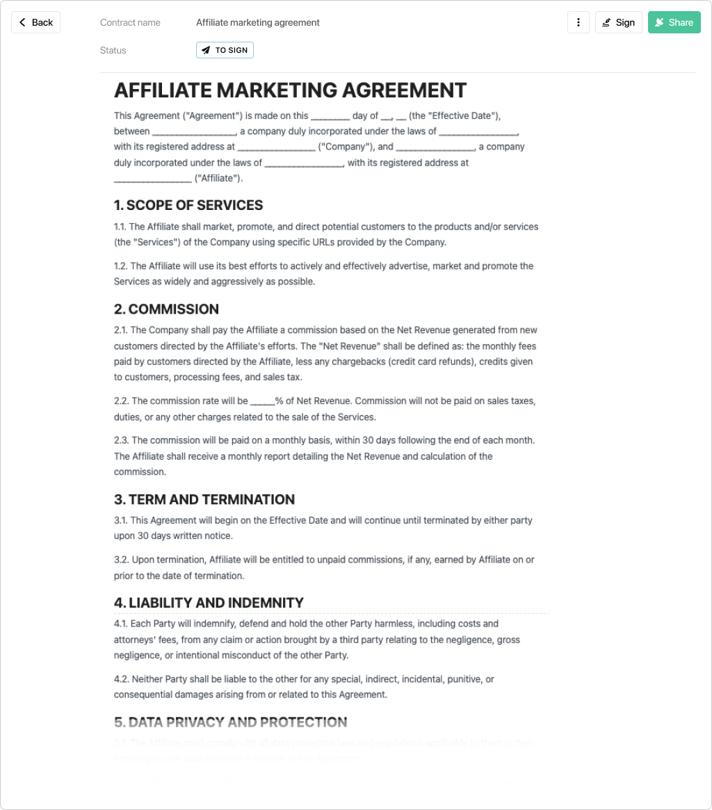 Affiliate Marketing Agreement Template Free To Use
