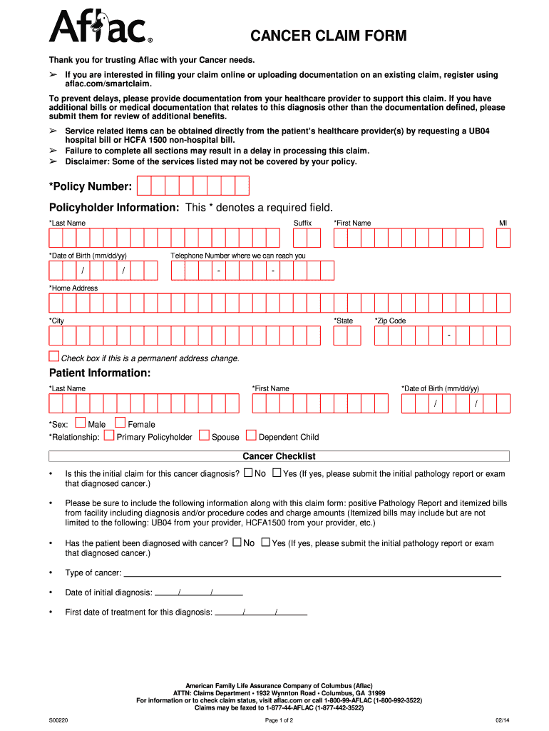 Aflac Cancer Claim Form Fill Out Sign Online DocHub