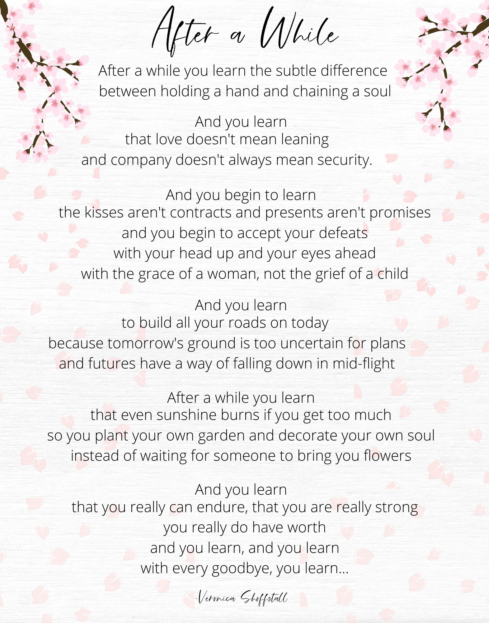 After A While Inspirational Quote INSTANT DOWNLOAD Divorce Loss Relationships Growth Break up Grief Heartbreak Strength Moving On Etsy
