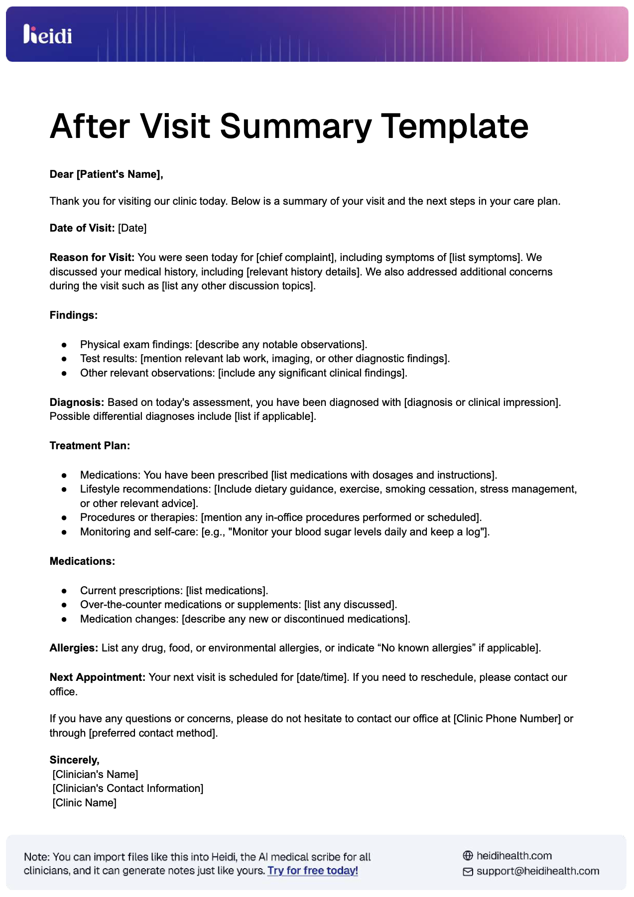 After Visit Summary Template With Examples Heidi Health