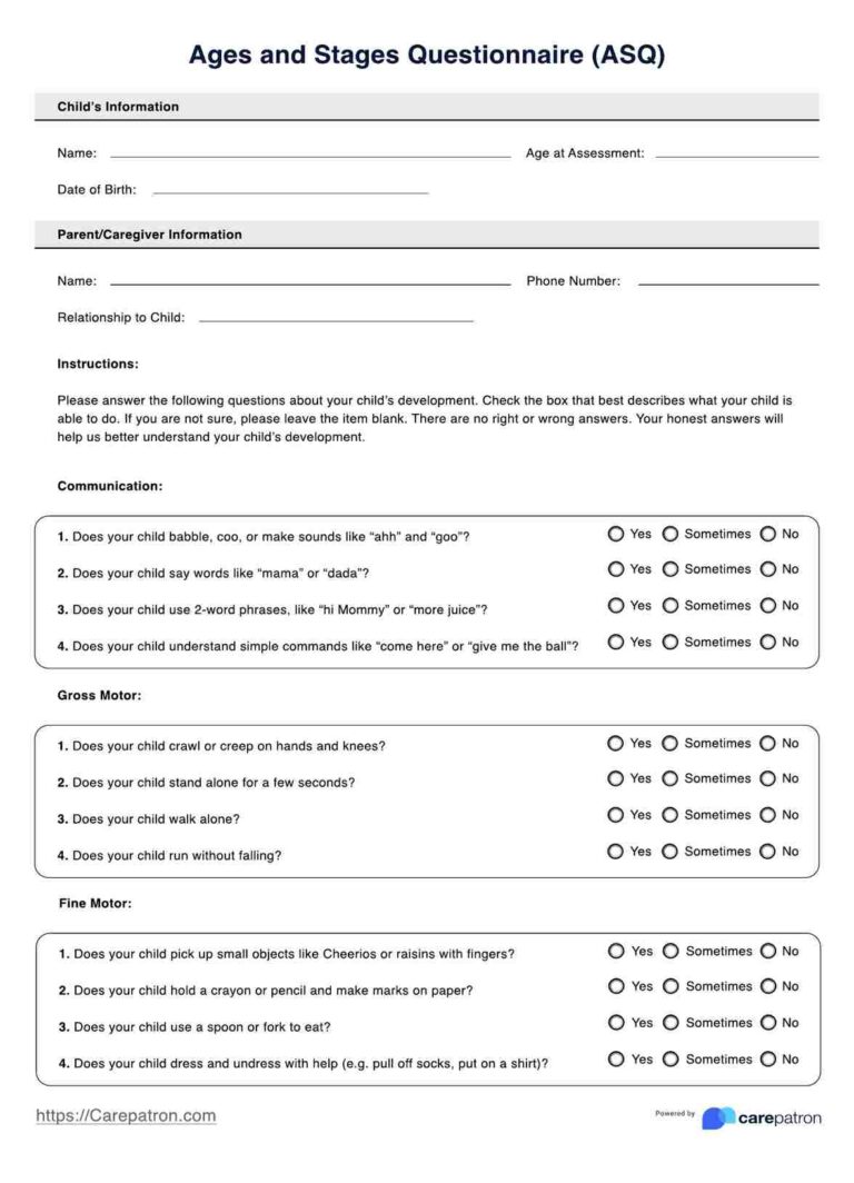 Ages And Stages Questionnaire Example Free PDF Download