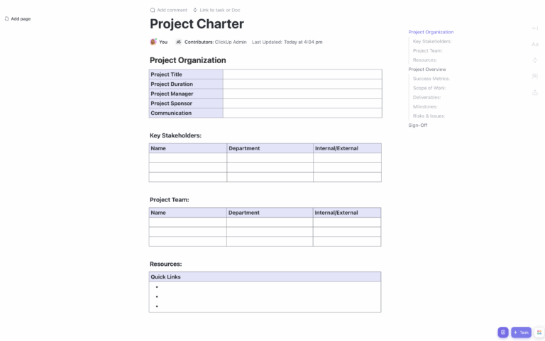 Agile Project Charter Template Template By ClickUp