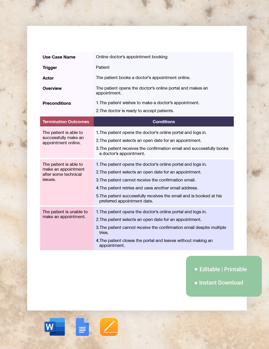 Agile Use Case Template In Pages Word Google Docs Download Template 
