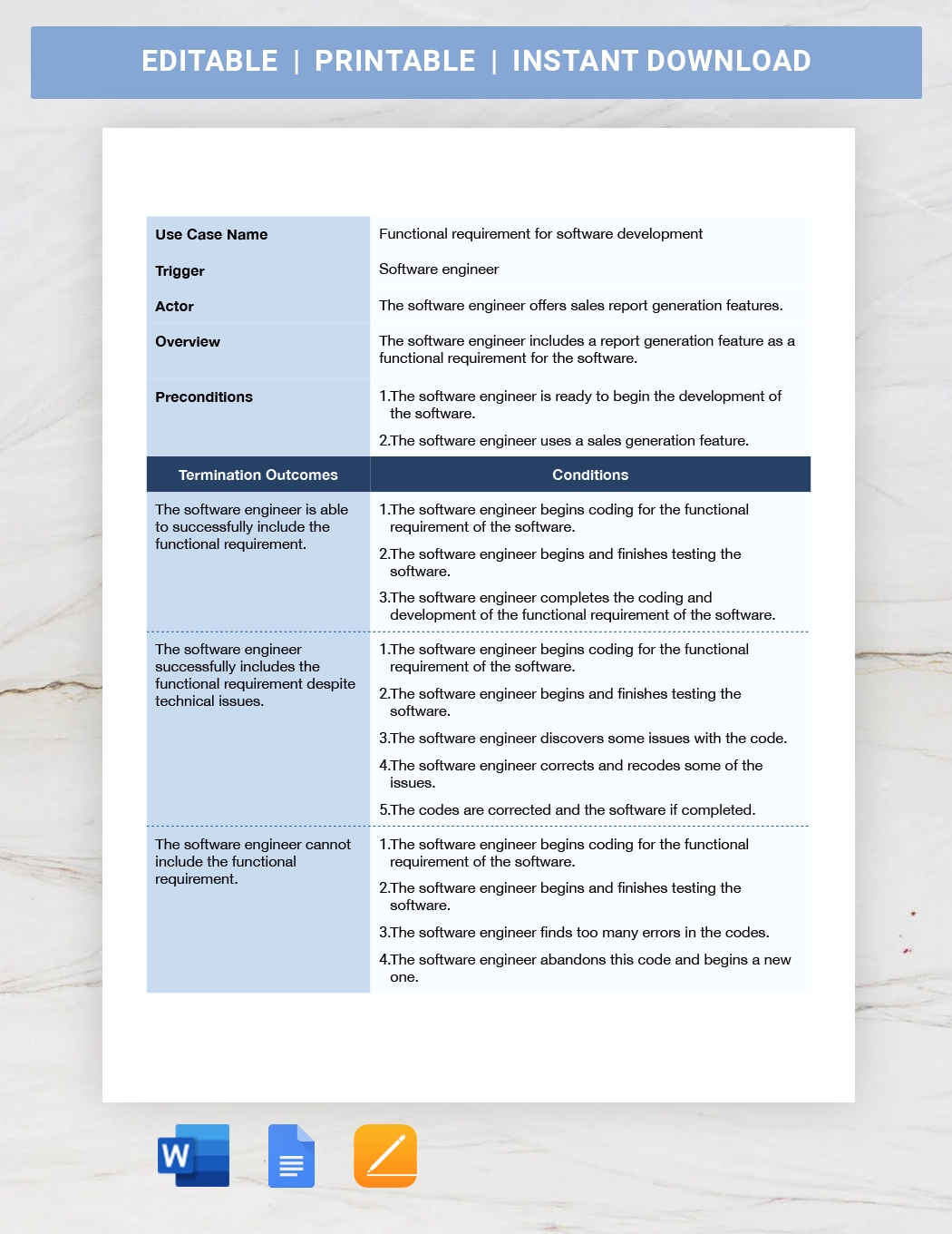 Agile Use Case Template In Pages Word Google Docs Download Template 