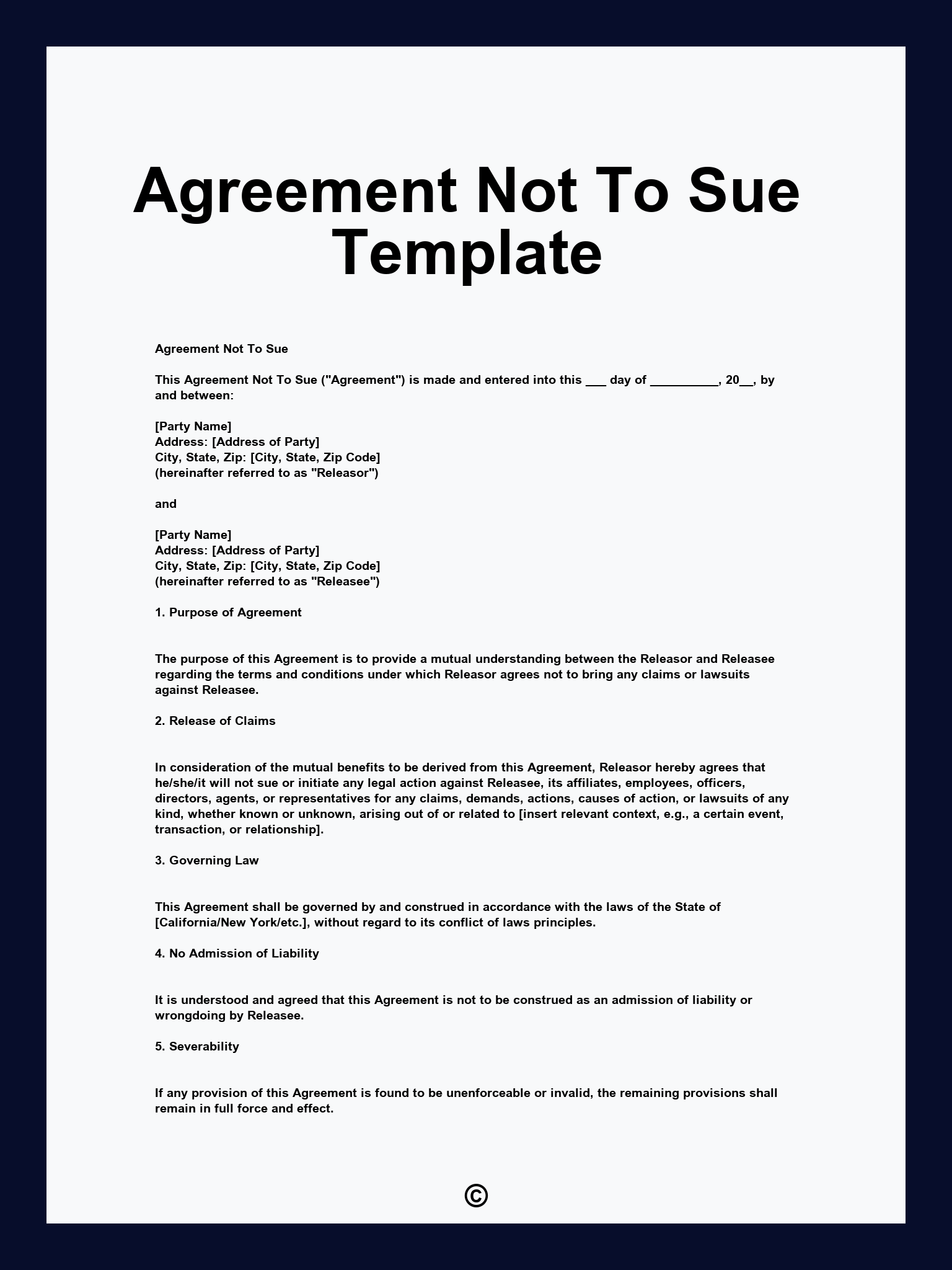 Agreement Not To Sue Template
