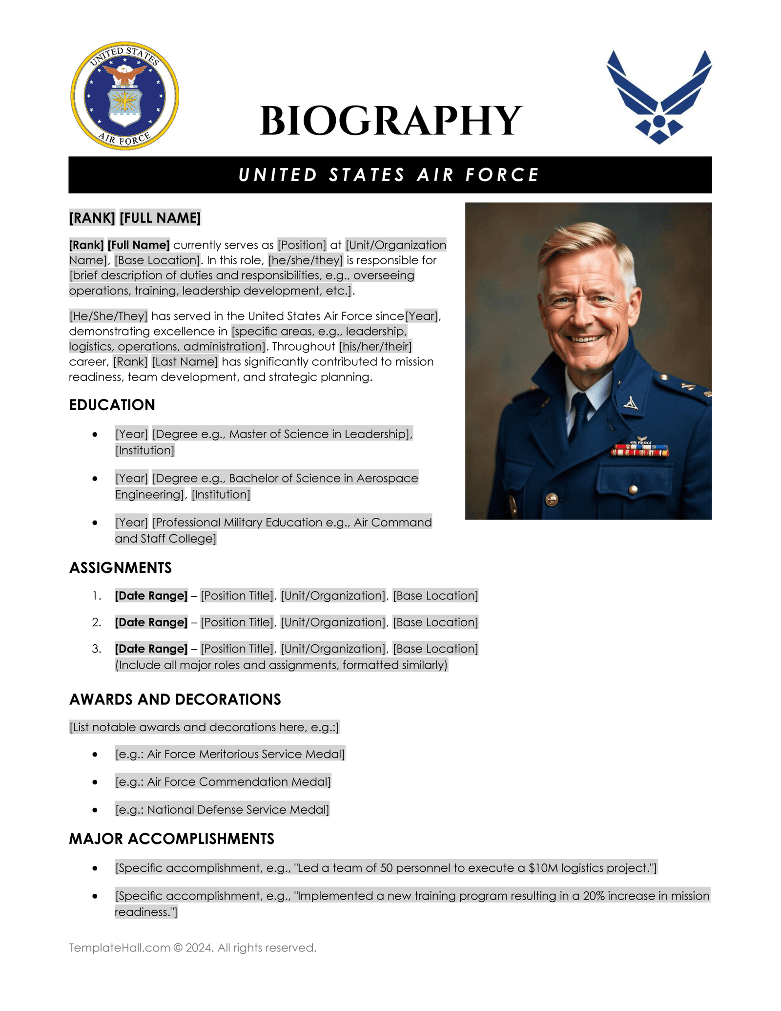 Air Force Biography Template Free Word Google Docs  Air Force Biography Template Free Word Google Docs